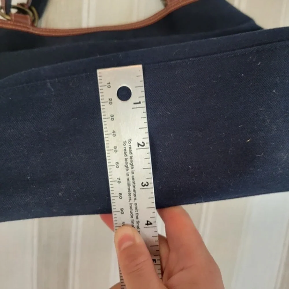 Etienne Aigner Canvas Shoulder Tote Bag Purse Navy Blue Brown‎
